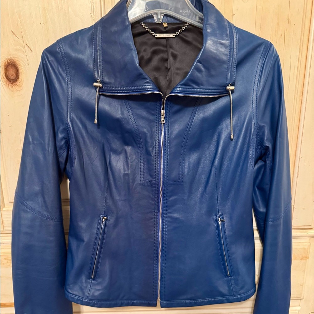 Elie Tahari Vibrant Blue Leather Jacket